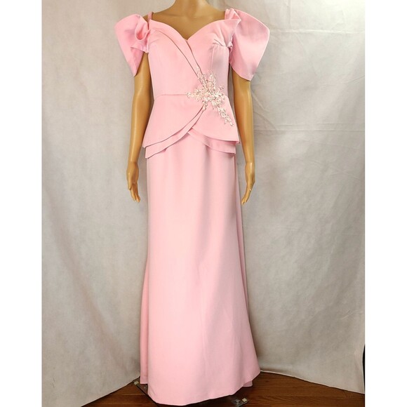 New Mother of the Bride  (10) Pink Off Shoulder Embellished Long Peplum Dress - Picture 1 of 11